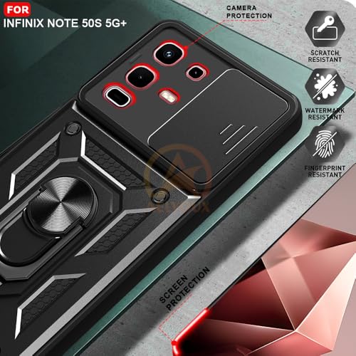 Image of Armor Bumper Back Cover Case for Infinix Note 50S 5G+ Rotating Camera Cover, Ring Holder & Kickstand | Heavy Duty & 360 Degree Protection Infinix Note 50S 5G+ Back Cover (Black)