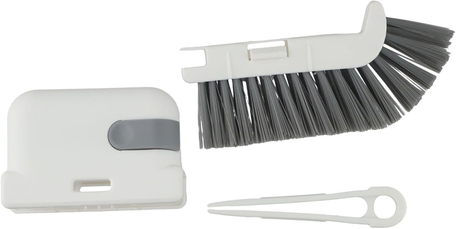 Hard Bristle Radiator Brush Corner & Blind Cleaning, 15 x 9 cm PP Cleaning with Hard Scraper & Tweezers, Hangable Storage(gray)