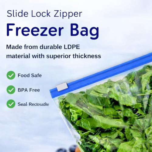 Image of Plastic Zip Lock Reusable Slider Zipper Transparent Bag For Food Storage,Fruit Vegetable Freeze Storage Pouch Bags, Ziplock Bags Best For Fridge Storage 9 x 10 inch (25, Blue) | Reusable
