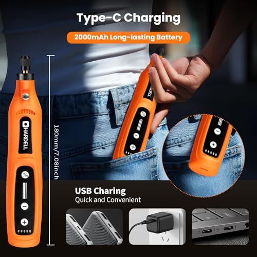 Image of HARDELL Mini Cordless Rotary Tool Kit, 5-Speed and USB Charging with 69 Accessories, Multi-Purpose 4V Power Rotary Tool for Sanding, Polishing, Drilling, Etching, Engraving, DIY Crafts(Light Orange)