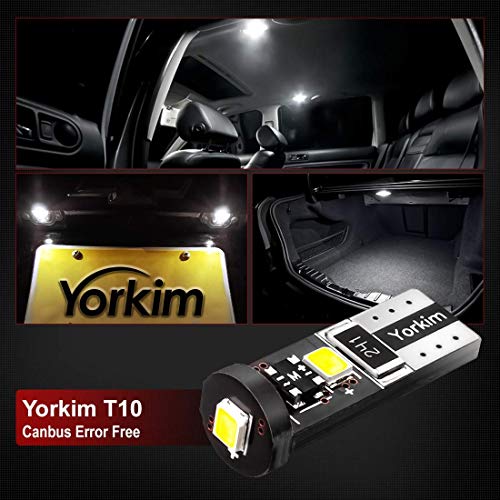 Yorkim 194 Led Bulb Canbus White Error Free 3-Smd 2835 Chipsets, T10 Interior Led For Car Dome Map Door Courtesy License Plate Trunk Lights With 194 168 W5W 2825 Sockets Pack Of 10 #TOP6