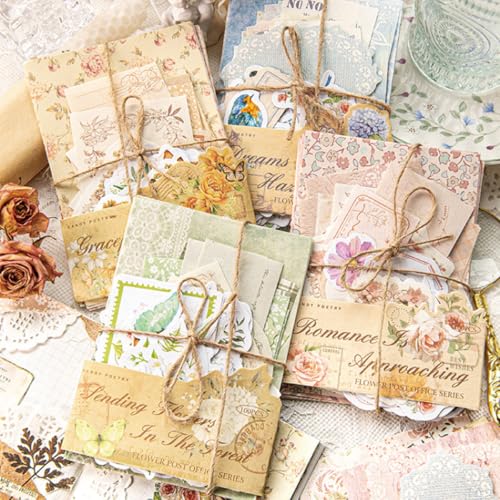 Image of HASTHIP Vintage Aesthetic Scrapbook Kit - 400pcs Vintage Floral Scrapbook Paper & Junk Journaling Stickers Set Aesthetic Decoration Note Paper Stickers for Bullet Journaling, Retro Crafts, Planner