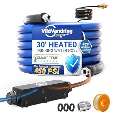 30ft Heated Water Hose for RV - Heated Drinking Water Hose with Energy-Saving Thermostat, Water Line Freeze Protection Down to -40°F/-40°C, Heated Garden Hoses with Adapter, Lead and BPA Free