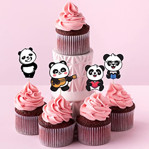 Image of FestikoCute Cartoon Panda Birthday Party Supplies,Children Party Decoration,Girl Birthday Party Decoration Cup Cake Toppers (10 Pcs)