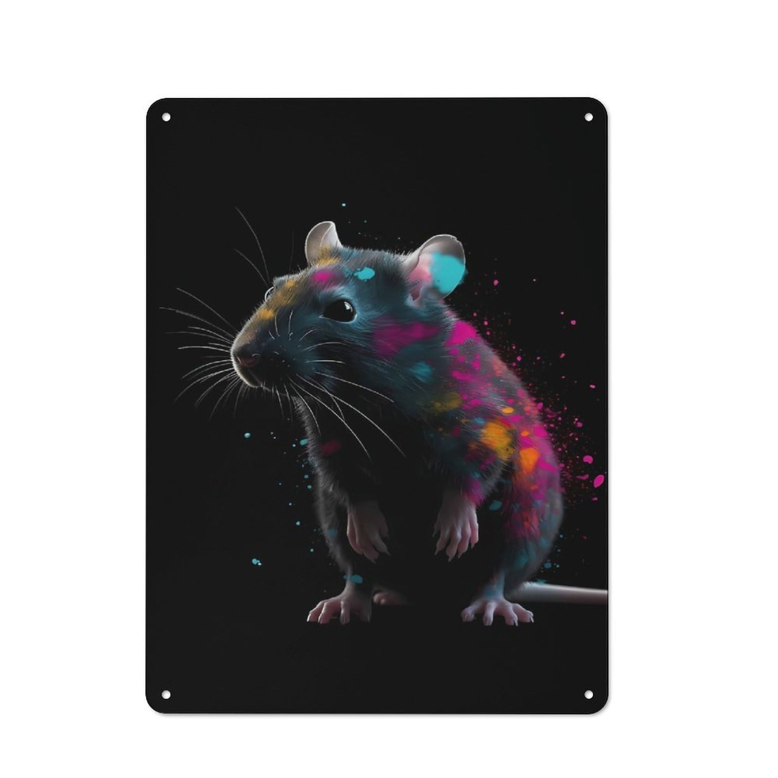 Junmoney Rat Colorful Tin Wall Plaque 40X30cm With For Garage Or Workshop, For An Autumn Wall Display In Garage And Workshop