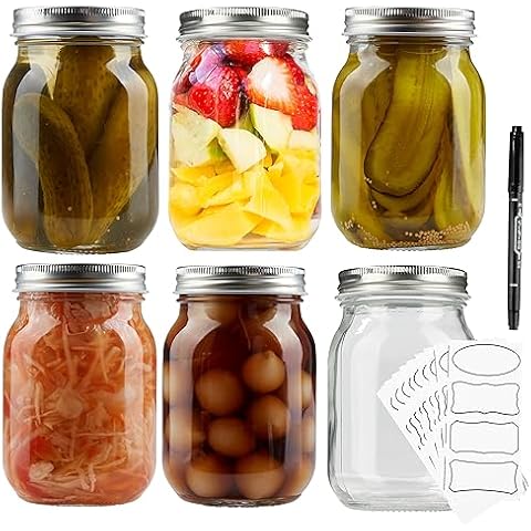 DECO EXPRESS Glass Jars with Lids Set of 6-500ml Mason Jars Airtight Leak Proof with Labels and Marker Pen - Jam Chutney Preserves Overnight Oats Storage Jars Cover