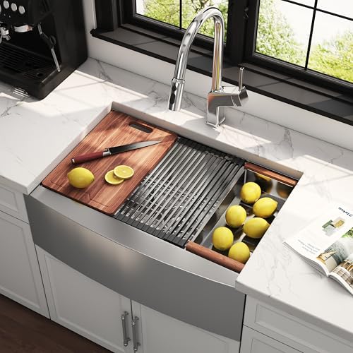 Quikore 30 Inch Workstation Farmhouse Kitchen Sink 16 Gauge Stainless Steel Undermount Apron Front...