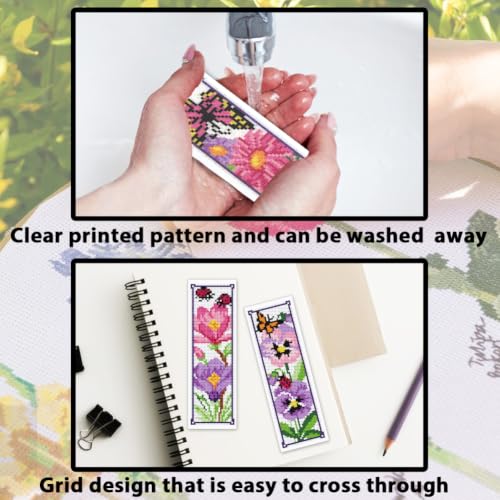 Image of ACRNIGHEET 6PCS Cross Stitch Bookmark Kit for Beginner Stamped Cross Stitch Kits for Adults Floral DIY Tassel Embroidery Bookmark Kits Needlepoint Kit with Instructions Craft Gift 8.5''x3'' 11CT