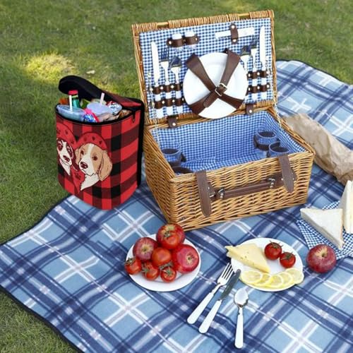 Image of Talayituse Dog Paw Scottish Tartan Print Car Trash Can with Lid, Leak Proof Auto Trash Bag Hanging Vehicle Garbage Can Multipurpose Storage Container for Back Seat Road Trip