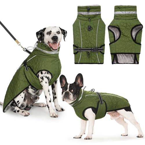 Cyponpy Abrigo Impermeable para Perro con Arnés Cálido Chaqueta Impermeable para Perros con Forro Polar Invierno Chubasquero Perro Reflectante Abrigos y Chaquetas para Perros Pequeño Mediano Grande