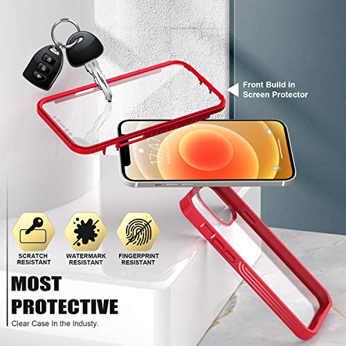 51dsIYcouWL GOODON iPhone 12 Case,iPhone 12 Pro Case with Built-in Screen Protector,Pass 20 ft. Drop Test Military Grade Clear Cover Full Body Protective Phone Case for Apple iPhone 12/12 Pro 6.1" Nice Red - Image 5