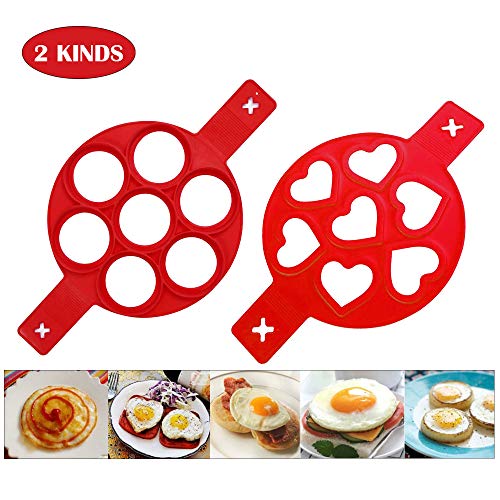 Omelette Mold,Pancake Mold Ring, 2 Silicone Pancake Molds; Reusable Silicone Non-Stick Pancake Machine