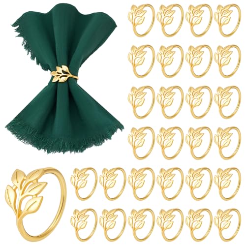 INTERWARM 60 Stück Goldene Blattgold Serviettenringe mit Blätterdesign