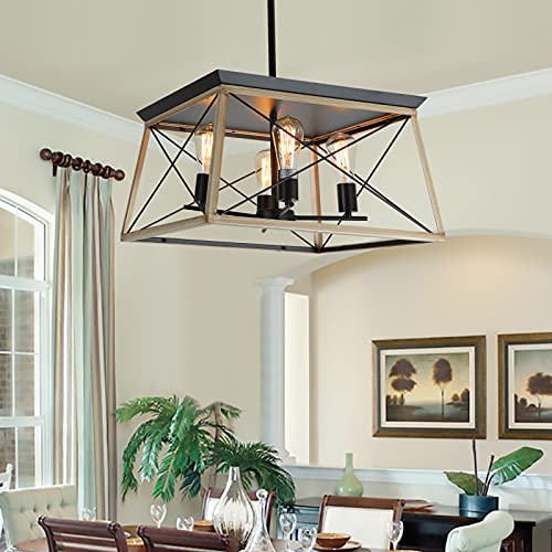 XIPUDA Farmhouse Chandeliers Pendant Light Fixture, 4-Light Kitchen Island Lighting, Vintage Chandelier Dining Room Light Fixtures Ceiling Hanging