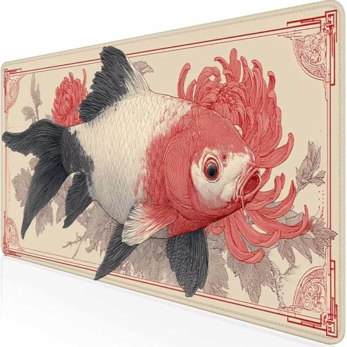 Alfombrilla Ratón Grande Rojo Pez, Alfombrilla Raton Impermeable Antideslizante, Mouse Pad con Base de Goma Bordes Cosidos, Accesorios Gaming, Mousepad para Jugadores, PC 900 x 400 x 3MM -z1c09313