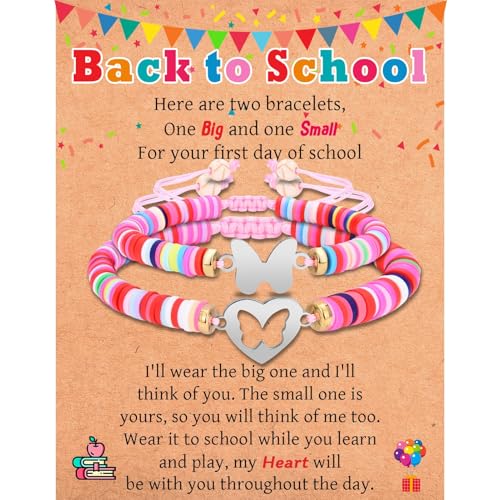 Image of First Day of School Kindergarten Preschool Gifts, Mom and Daughter Matching Bracelets Set, Back to School Gifts for Girls Daughter