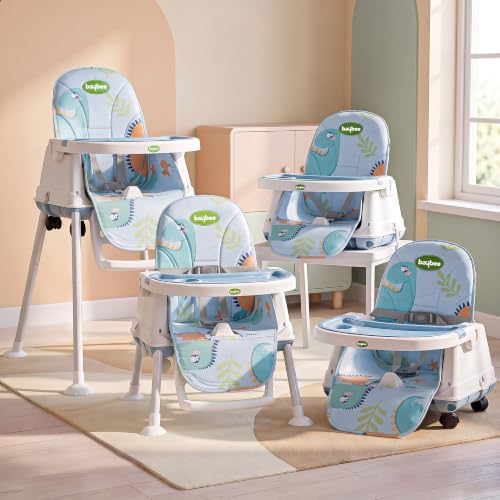 Image of Baybee 4 in 1 Convertible High Chair for Kids | Foldable Baby Feeding Chair with Safety Harness, Adjustable Tray, Booster Seat | Easy to Clean, Portable Dining Chair (Lite Blue)