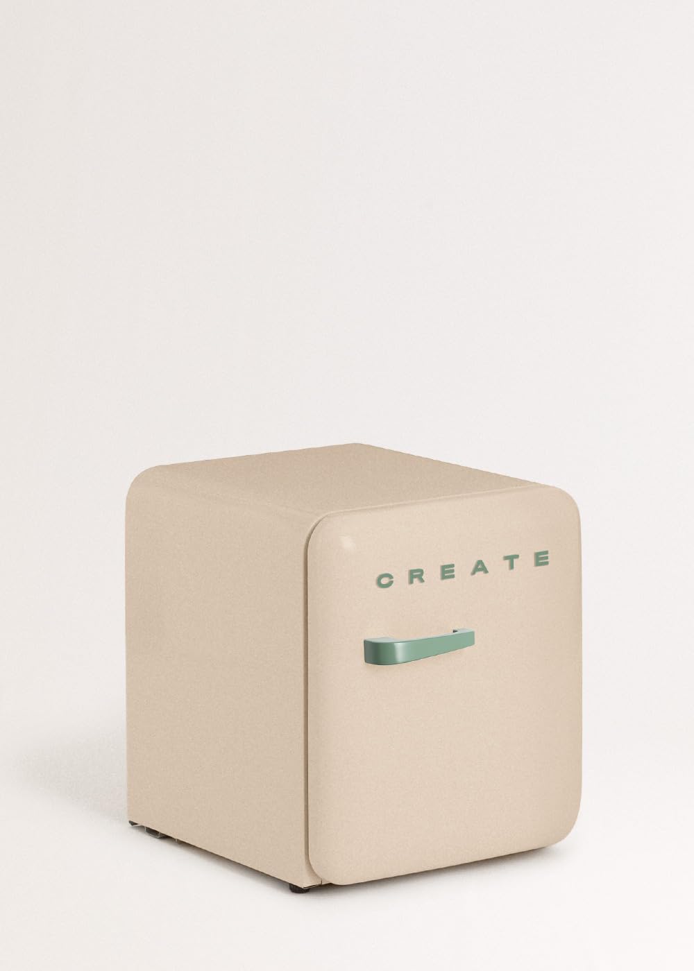 CREATE / RETRO FRIDGE 50 SAGE/Réfrigérateur sable poignée vert sauge/ 85W, minibar, une étagère, design rétro, 50 cm, deux étagères, capacité de 48L, basse consommation, 50x44x49,8 cm