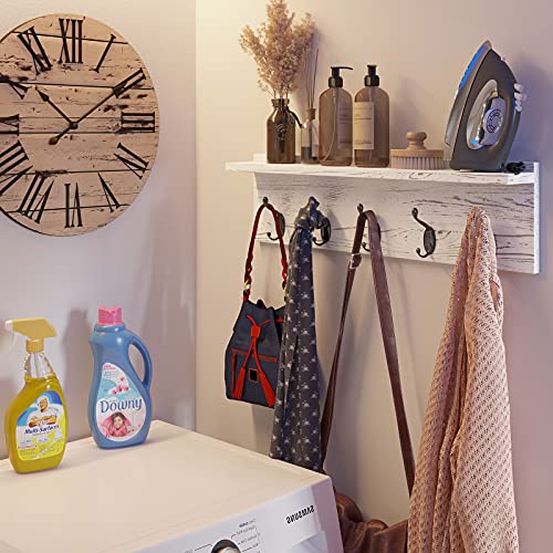 AMBIRD Coat Rack with Shelf Wall Hooks, Coat Hooks for Wall with Shelf, Wooden Rustic 23.6 Inch Length Coat Rack Shelf with 5 Hooks for Entryway, Mudroom, Kitchen, Bathroom(Pinewood Gray) - Image 2