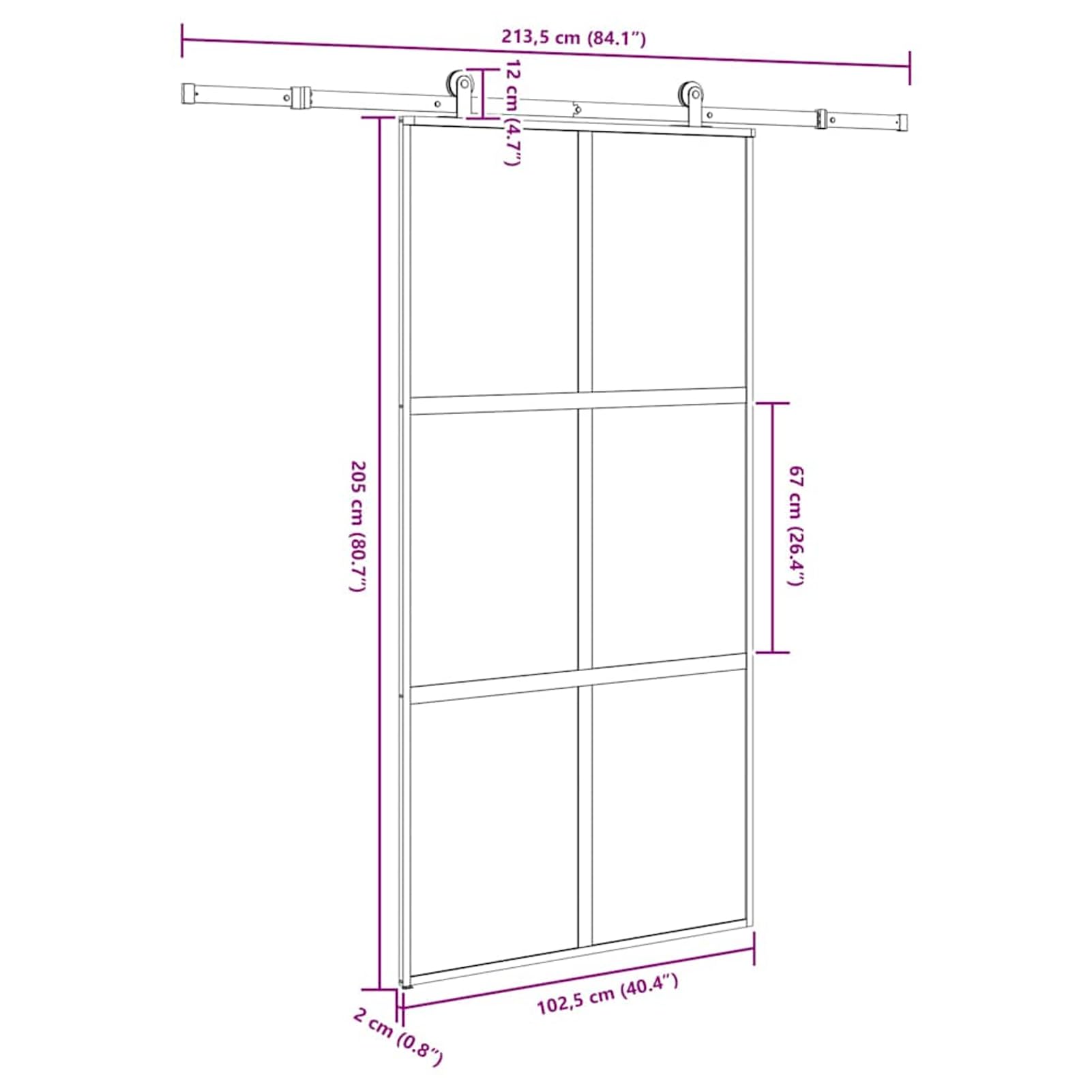 Drzwi przesuwne z hartowanego szkła i aluminium 102,5 x 205 cm – czarne/ciemnoprzezroczyste, grubość szkła 5 mm, z pionową linią, do nowoczesnych drzwi wewnętrznych