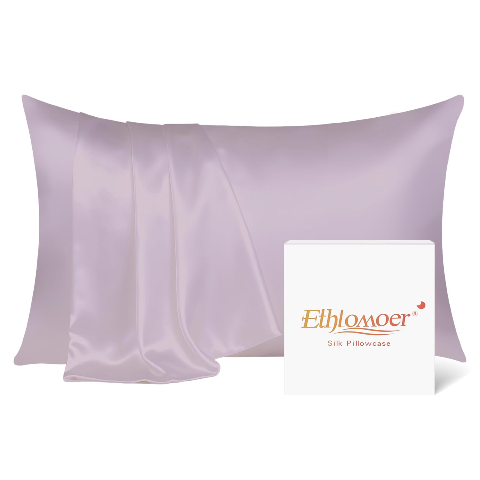 Ethlomoer Natural Pure Silk Pillowcase for Hair and Skin, Both Side 19mm, Hypoallergenic, 600 Thread Count, Smooth Silk Pillow case with Hidden Zipper, Gifts for Women Men, 50x75 cm (Lavender)