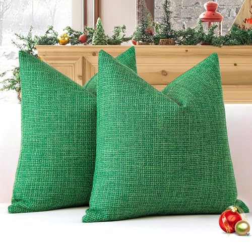 OTOSTAR Linen Throw Pillow Covers Set of 2 Decorative Square Pillowcases Cushion Covers 14x14 Inch for Home Decor Sofa Bedroom Car 35 x 35 CM Green