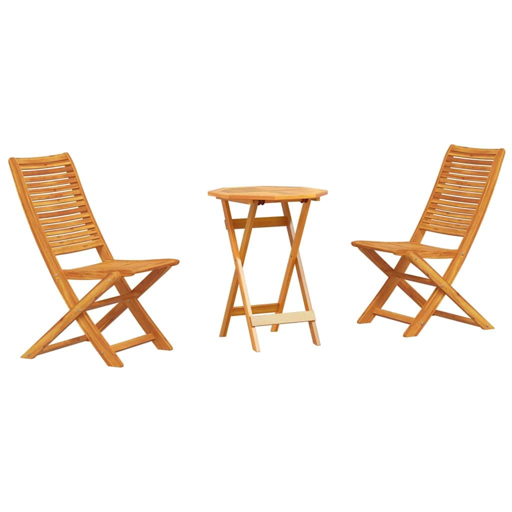 Lot de 3 meubles de jardin pliants en bois massif d'acacia marron avec 2 chaises, table pliante pour terrasse et balcon - Résistant aux intempéries