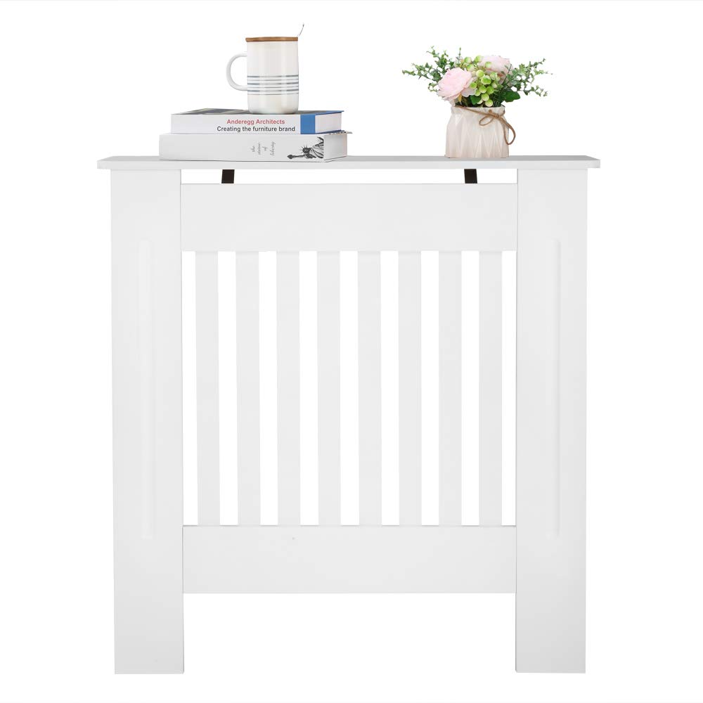 Alightup Cache Radiateur en MDF Peint - Couvercle Design Armoire avec Lattes en Bois et Grille Étagère Supérieure - Dimensions 71 x 17 x 80.5 cm pour Salon et Chambre