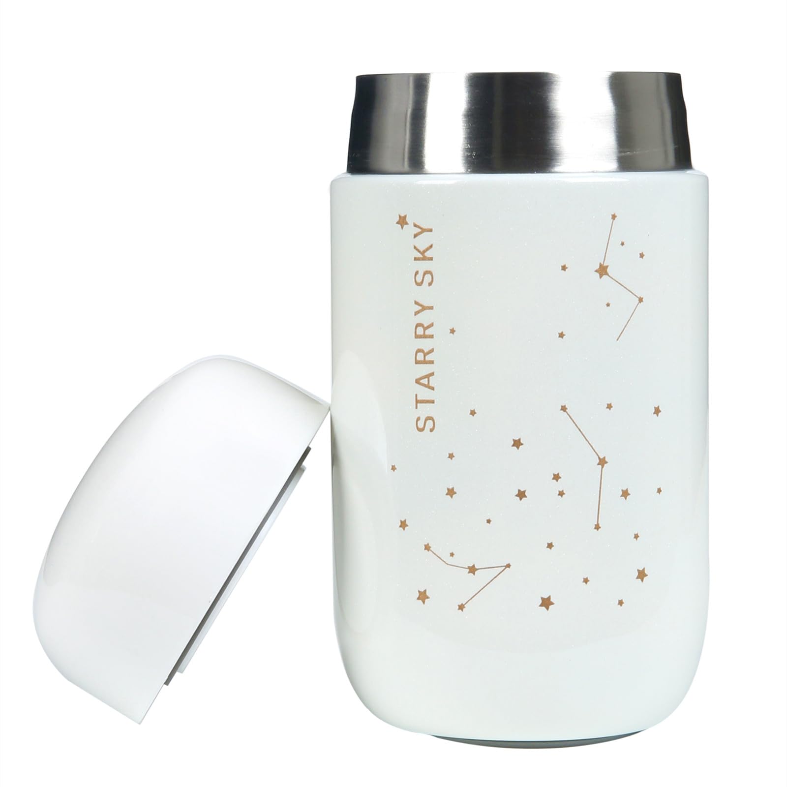 HOHCNA Cute Starry Sky Water Bottle, 7 Oz Mini Thermal Water Bottle, Portable Double Wall Stainless Steel Vacuum Insulated Flask Leak Proof BPA-Free (White)