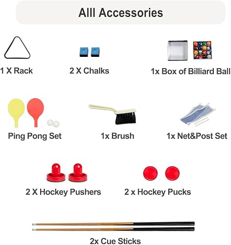 Miniatura 5 de vocheer Mesa de billar de 55 pulgadas, juego de mesas 3 en 1, piscina, hockey, tenis para el hogar, sala de juegos