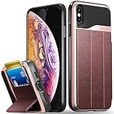 Vena iPhone Xs Max Wallet Case, vCommute (Military Grade Drop Protection) Flip Leather Cover Card Slot Holder with Kickstand Designed for Apple iPhone Xs Max - Rose Gold
