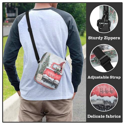 MCHIVER Small Messenger Bag White Christmas Truck Gnome Crossbody Bag for Men Women Cell Phone Shoulder Bag for Phone Passport4
