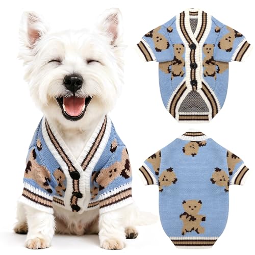 PETCARE Small Dog Sweater Cute Bear Dog Cardigan Coat Clothes for Small Medium Dogs Boy Girl Cat Sweaters Clothes for Cats Only Soft Warm Fall Winter Puppy Knitted Outfits Chihuahua Shih Tzu, Blue
