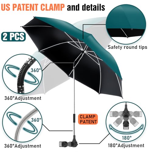 Image of 2 PACK Beach Umbrella with Clamp, 360 Adjustable Umbrellas for Chair, UPF50+ Umbrella for Beach Chair, Patio Chair, Wheelchair, Camping Chair, Golf Carts (Chair Not Included)