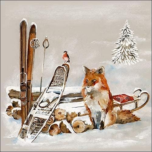Ambiente Christmas Napkin 33 Centimetre Pack of 20 Fox and Bird