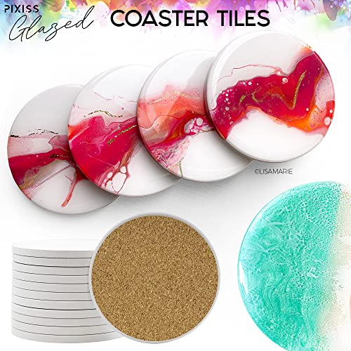 Glazed Glossy Ceramic Tiles For Craft Coasters - Pixiss 100 Pack Round 4-Inch Blank Ceramic Coasters & 100 Cork Backings Ceramic Tile Craft Coasters For Alcohol Inks, Painting, Acrylic Pouring, Diy #TOP2