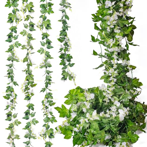 Mavee 28.8ft Artificial Wisteria Vine Garland (4x7.2ft), Silk Hanging Flowers Decor for Wedding Arch, Home Floral Arrangements - White Mavee 28.8ft Artificial Wisteria Vine Garland (4x7.2ft), Silk Hanging Flowers Decor for Wedding Arch, Home Floral Arrangements - White