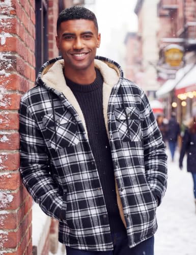 Image of MAGNIVIT Men's Flannel Jacket Plaid Fleece Button Hoodie Jackets Shirt | pure cutton,5 pocket,adjustable drawstring hood,casual,work,outdoor