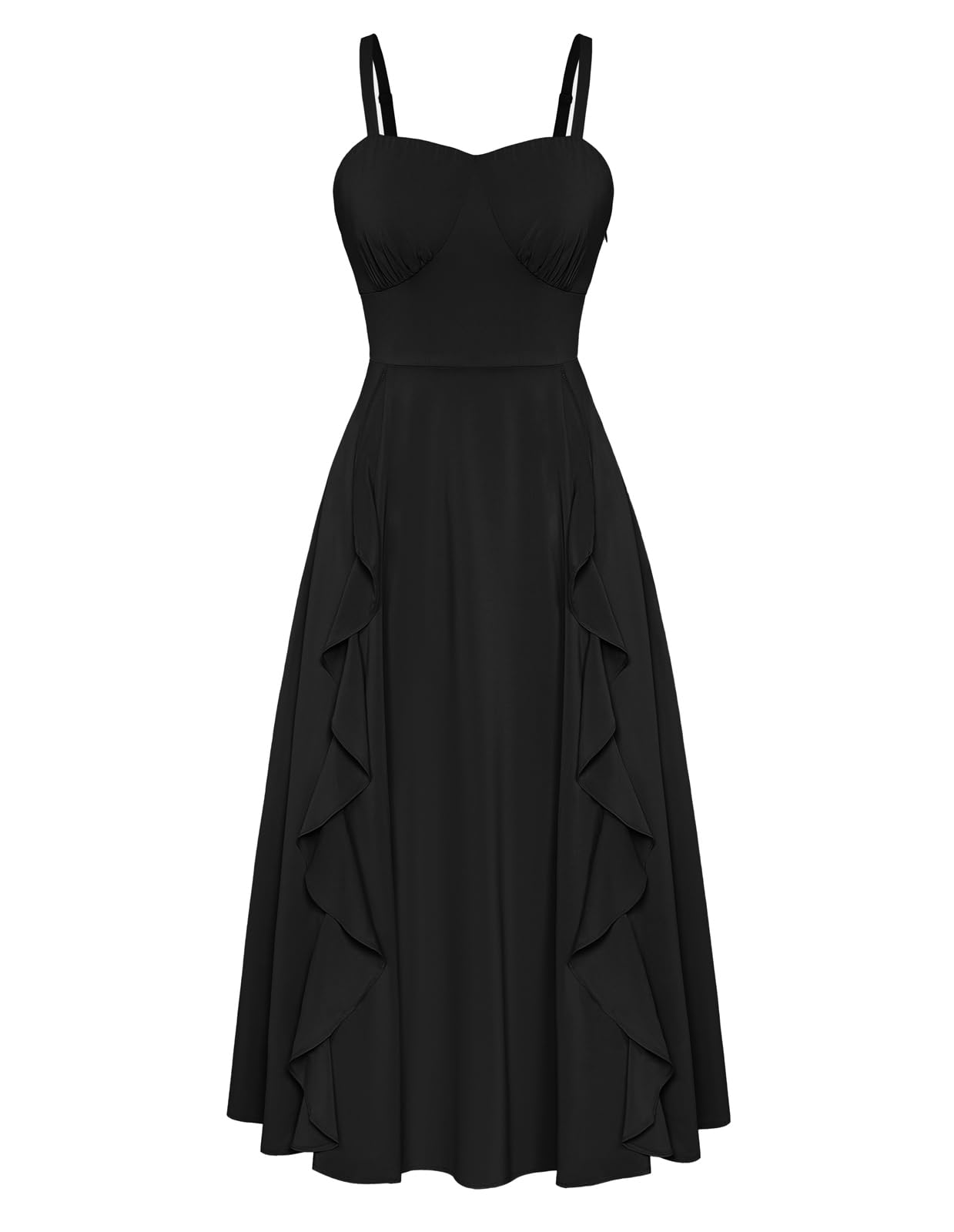 Belle Poque Sun Dresses for Women Spring Summer Floral Midi Flowy Spaghetti Ruffle Wedding Guest Tea Party Dress