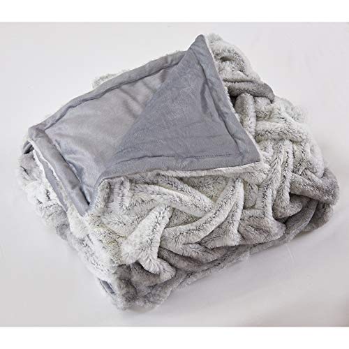 Image of Modern Threads Luxury Solid Braided Faux Fur Reverse to Flannel Throw Blanket, Silver - 50 inch x 60 inch
