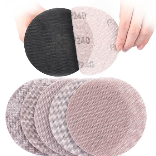Sruhrak Treillis Feuilles Abrasive 125mm, 50 Pièces Papier a Poncer 80/120/180/240/400 Grains Abrasives Papier pour Ponceuses pour cloisons sèches