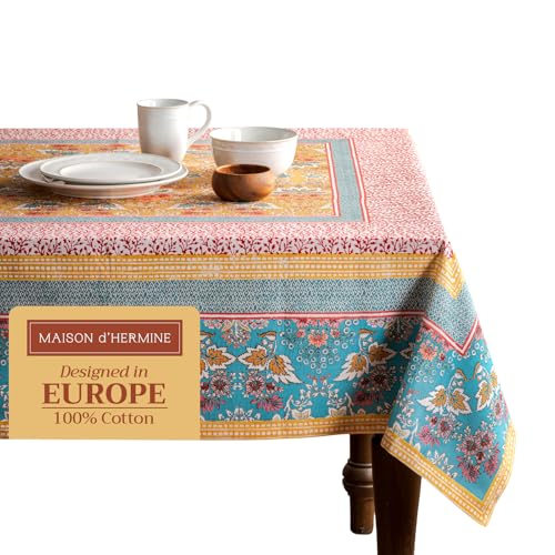 Maison d' Hermine Obrus prostokątny 100% bawełna 180 cm x 140 cm obrus wielokrotnego użytku dekoracyjny do codziennego użytku do jadalni, domu wiejskiego, na imprezę domową, świąteczną wiosnę lato
