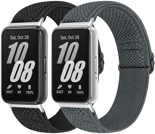 Bcuckood Elastic Nylon Straps Compatible with Samsung Galaxy Fit 3, 2PCS Adjustable Stretchy Nylon Replacement Straps Wristbands for Galaxy Fit3 SM-R390 Watch for Women Men