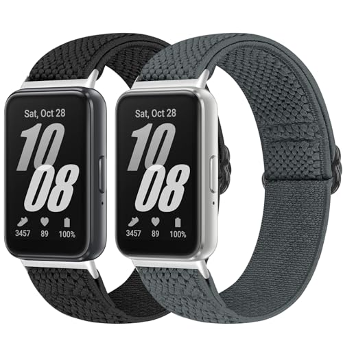 Bcuckood Elastic Nylon Straps Compatible with Samsung Galaxy Fit 3 2PCS Adjustable Stretchy Nylon Replacement Straps Wristbands for Galaxy Fit3 SM-R390 Watch for Women Men