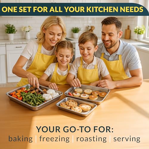 Baker’s Signature Stainless Steel Cookie Sheet Pan, Stainless Steel Baking Sheet Set of 3, Mirror Finish, Non-Stick, Rust Resistant, BPA Free, Dishwasher Safe, 9/12/16 Inch by Baker's Signature - Image 7