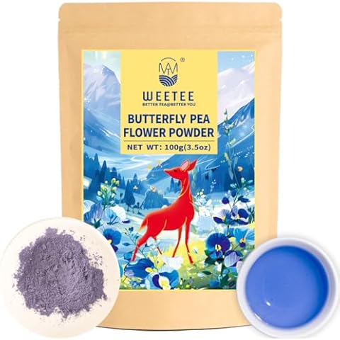 WT WEETEE Butterfly Pea Flower Powder, 100% Natural & Pure from Blue Butterfly Pea Flowers, Caffeine Free Herbal Tea For Blue & Purple Drinks Cover