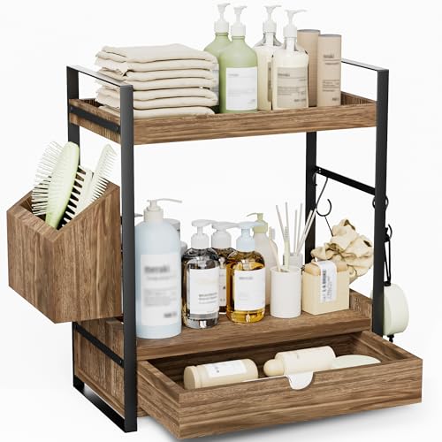 2-Tier Bathroom Counter Organizer with Drawer and...