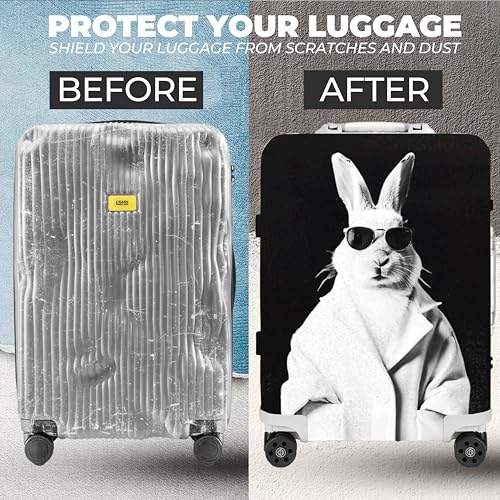 Image of WanderWraps Spendex Polyester Protective Luggage Cover | Hard Luggage Trolley Bag Cover | Washable | Dust Proof | Stretchable | M - 24 inch | Blanc Bunny