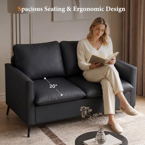 Image of TYBOATLE Leather Loveseat Sofa and Accent Chair Set (Black, 2)