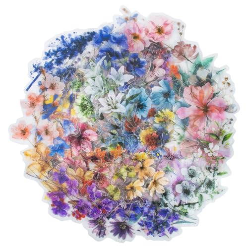 AYNKH 100 Pcs Flower Stickers, Autocollants Floraux Imperméables en Vinyle Transparent, Autocollants Esthétiques de Fleurs Faits à la Main pour le...
